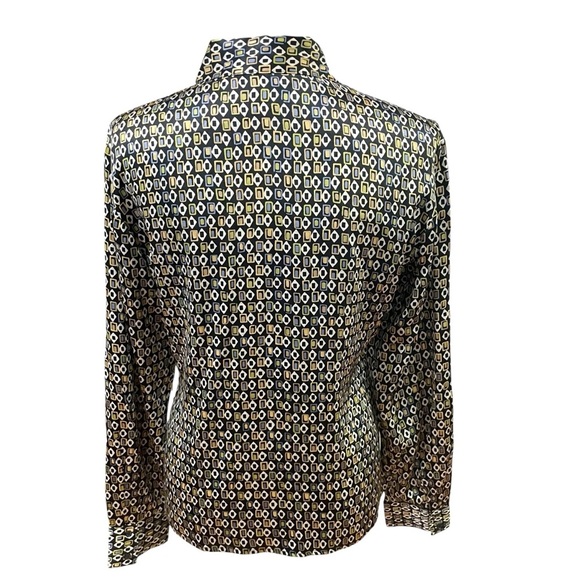 Express 100% Silk Blouse Women’s Medium Geometric Print Button Down Long Sleeve - Picture 3 of 11